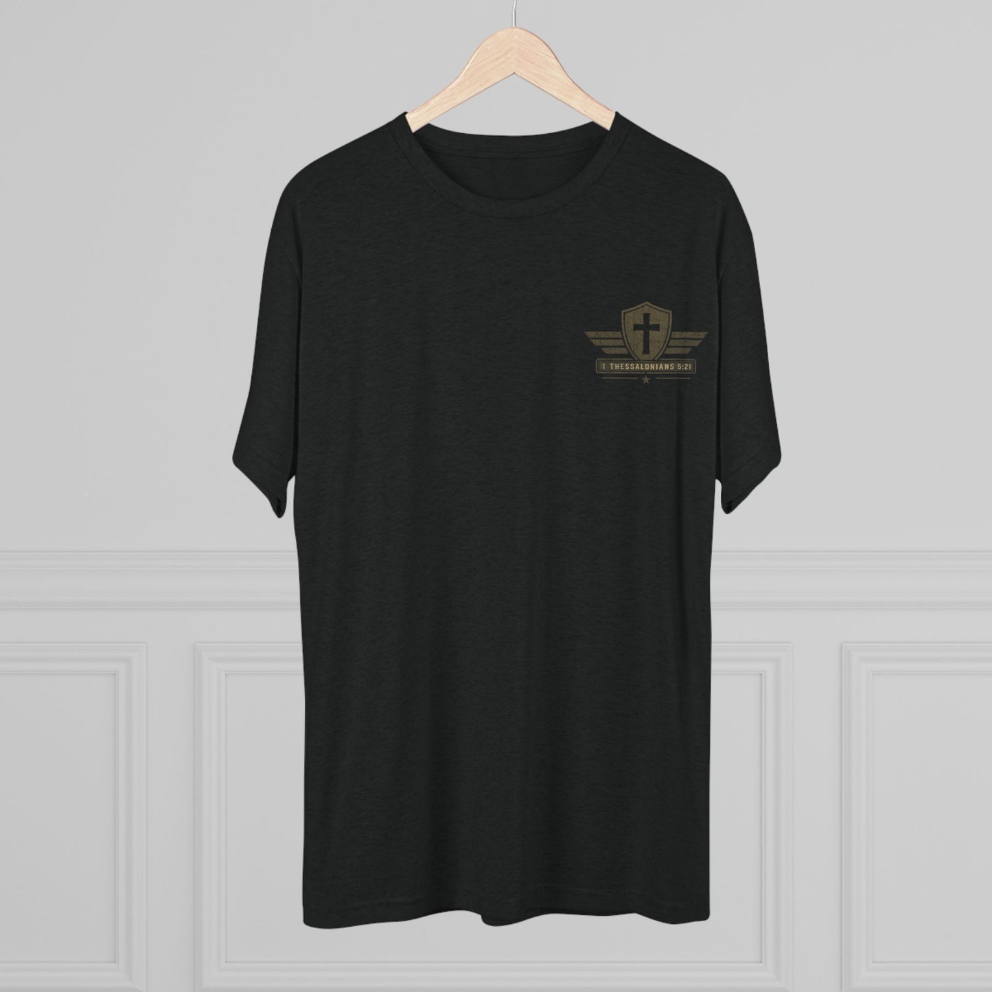 Hold Fast Christian Tee — Patriotic Shield Cross Graphic T-Shirt