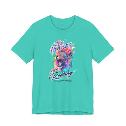 The Heavens Are Roaring Adult Shirt, Christian Lion Shirt, Faith Based Graphic Tee, Worship Shirt, Colorful Christian T-Shirt, Religious Apparel Adult