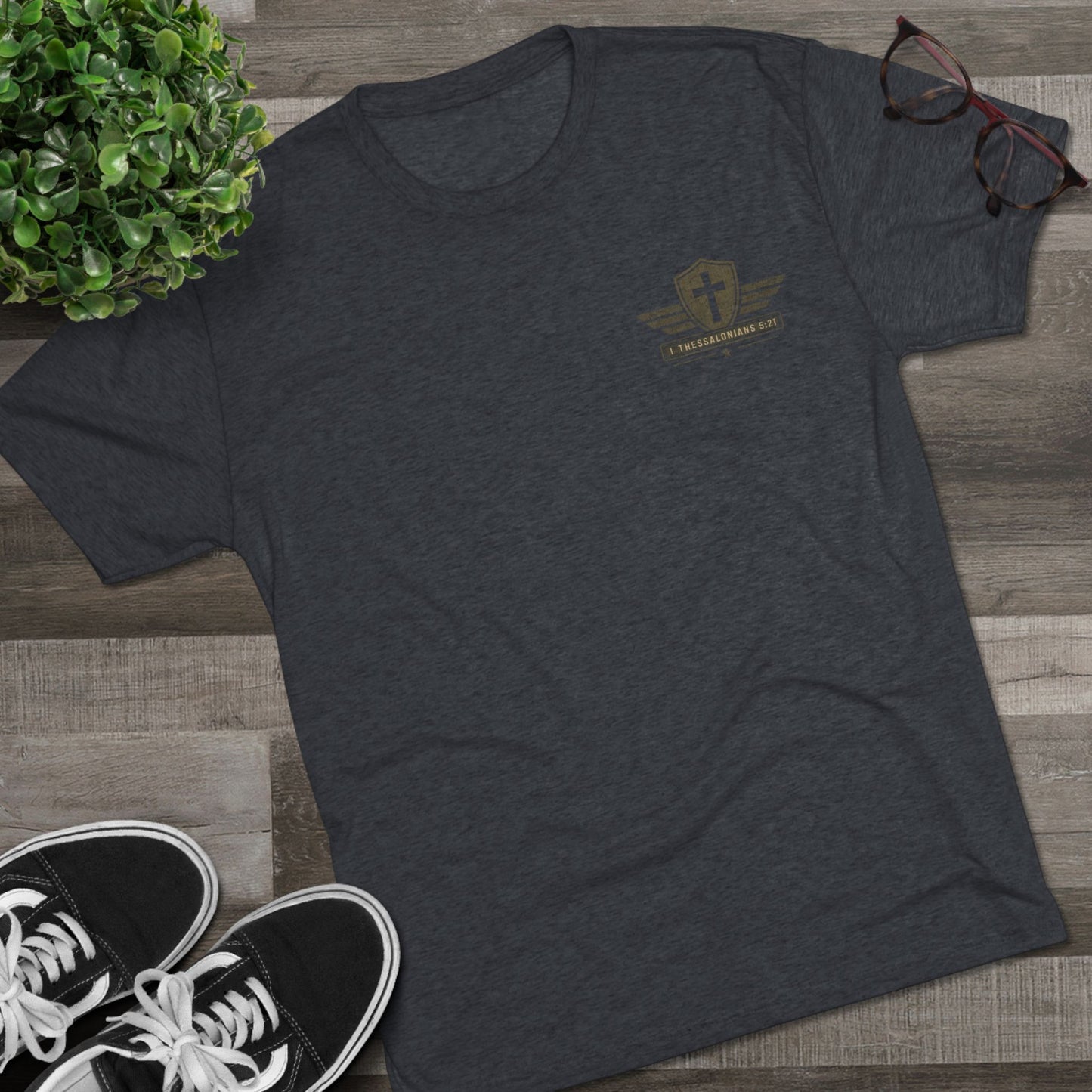 Hold Fast Christian Tee — Patriotic Shield Cross Graphic T-Shirt