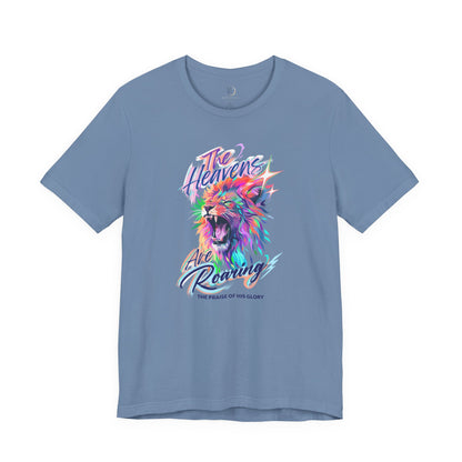 The Heavens Are Roaring Adult Shirt, Christian Lion Shirt, Faith Based Graphic Tee, Worship Shirt, Colorful Christian T-Shirt, Religious Apparel Adult