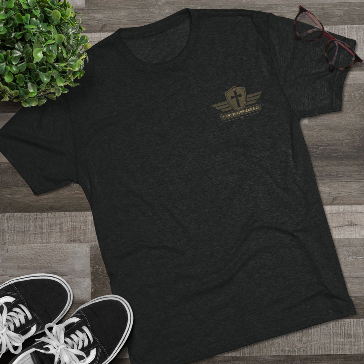 Hold Fast Christian Tee — Patriotic Shield Cross Graphic T-Shirt