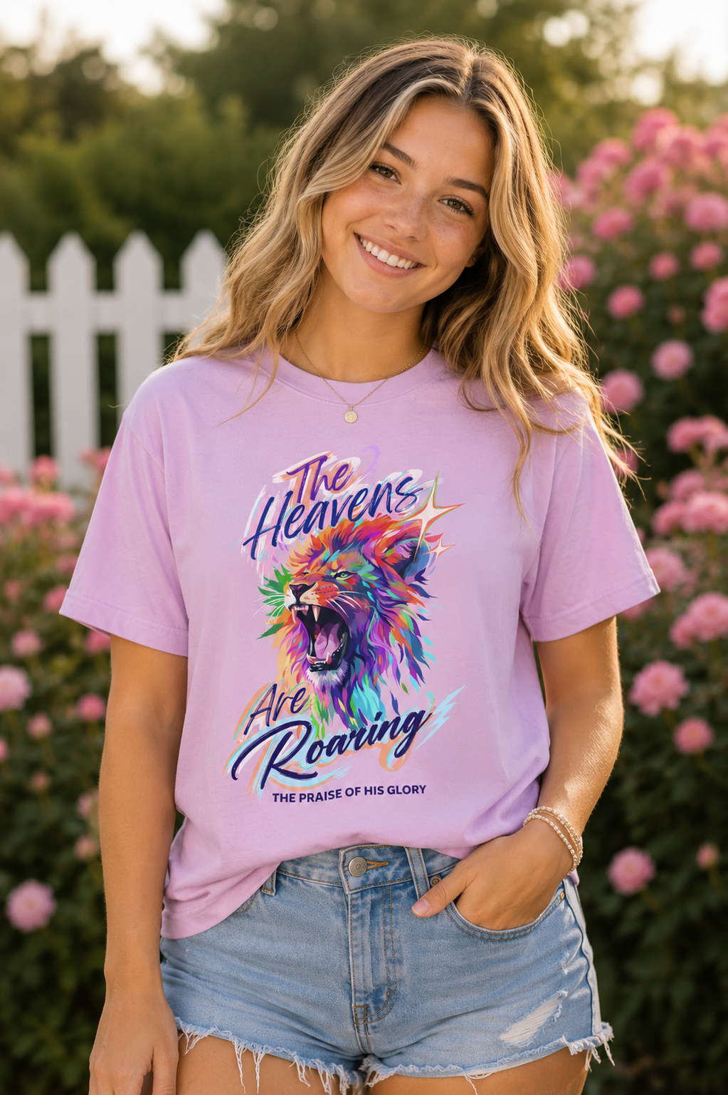 The Heavens Are Roaring Shirt, Christian Lion Shirt, Faith Based Graphic Tee, Worship Shirt, Colorful Christian T-Shirt, Religious Apparel Adult