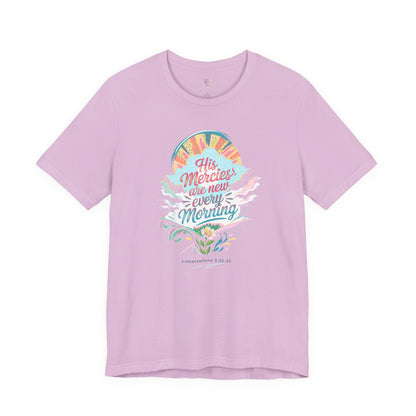 His Mercies Are New Every Morning Adult Shirt | Christian Graphic Tee | Lamentations 3:22-23 Bible Verse Shirt | Faith Based Gift for Women Adult