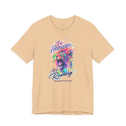The Heavens Are Roaring Adult Shirt, Christian Lion Shirt, Faith Based Graphic Tee, Worship Shirt, Colorful Christian T-Shirt, Religious Apparel Adult