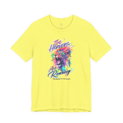 The Heavens Are Roaring Adult Shirt, Christian Lion Shirt, Faith Based Graphic Tee, Worship Shirt, Colorful Christian T-Shirt, Religious Apparel Adult