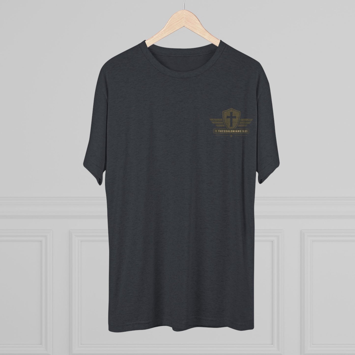 Hold Fast Christian Tee — Patriotic Shield Cross Graphic T-Shirt